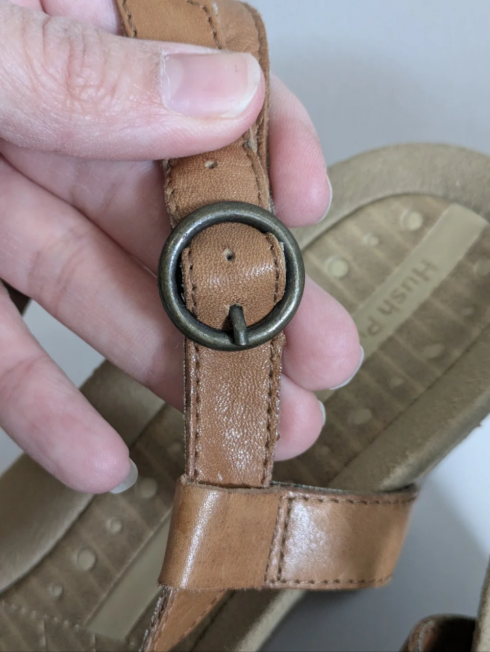 Brown Hush Puppies Leather-Style Women's Slingback Wedge Sandals - Picture 8 of 10